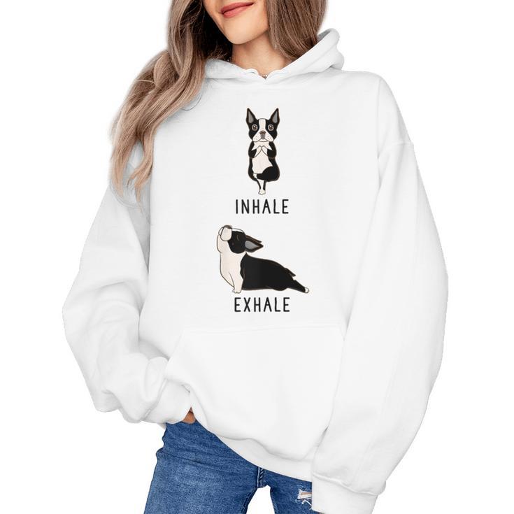 Inhale Exhale Yoga Boston Terrier Tshirt Women's Hoodie