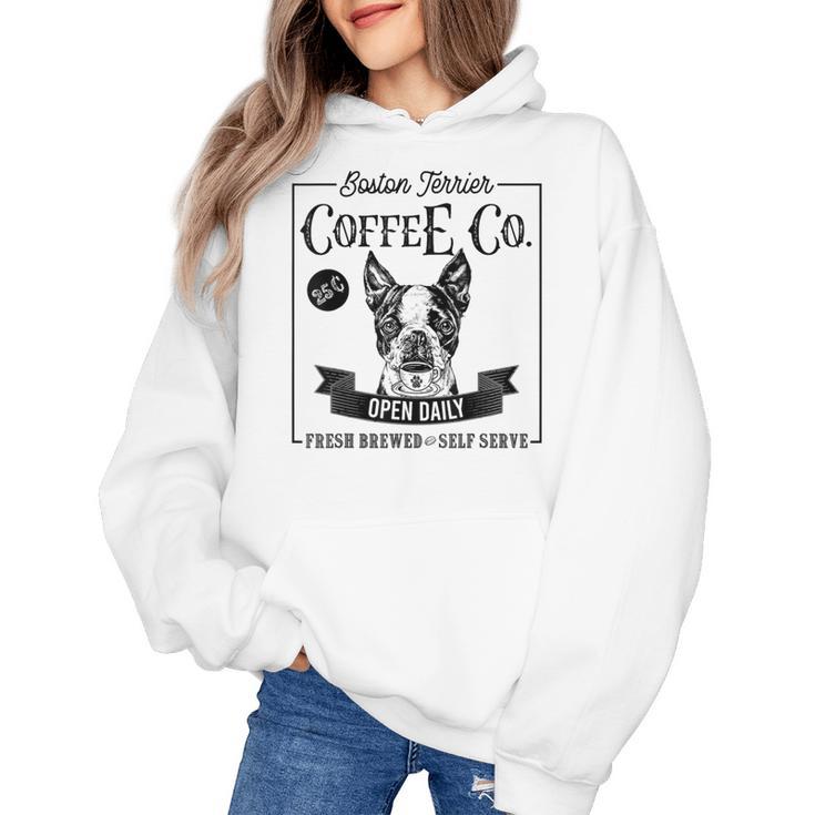 Retro Boston Terrier Coffee Dog Mom Coffee Lover Women's Hoodie