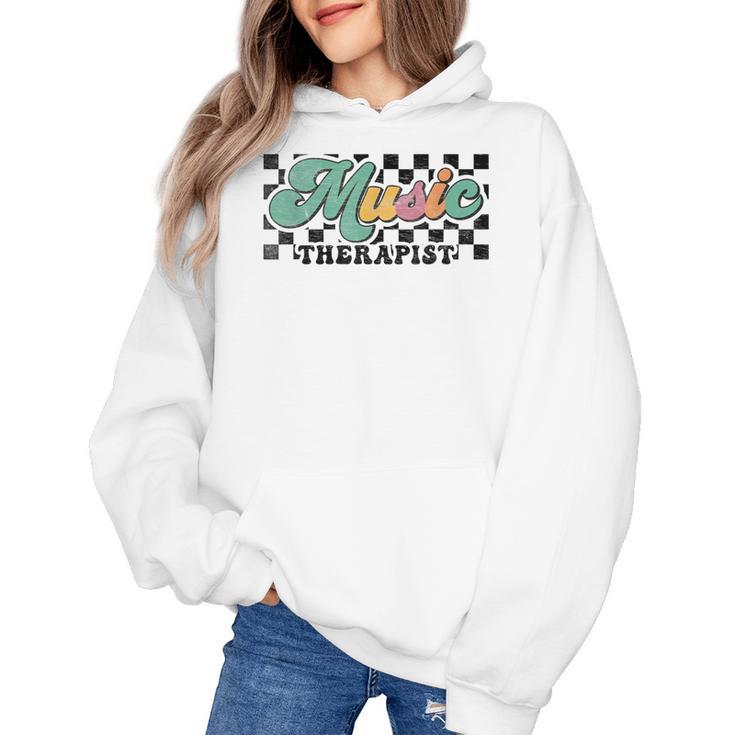 Retro Checkered Music Therapist Squad Music Therapy Teacher For Men Women Women's Hoodie