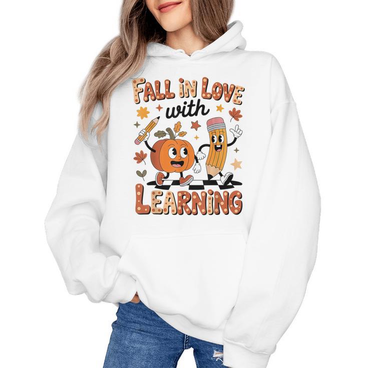 Retro Fall In Love With Learning Autumn Pumpkin Teacher Kids Women's Hoodie