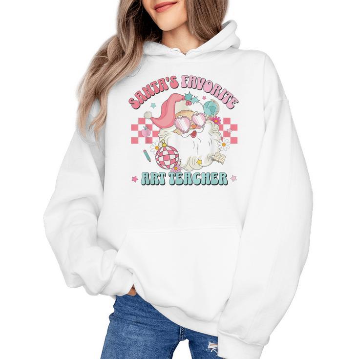 Retro Pink Christmas Santa's Favorite Art Teacher Artist Women's Hoodie