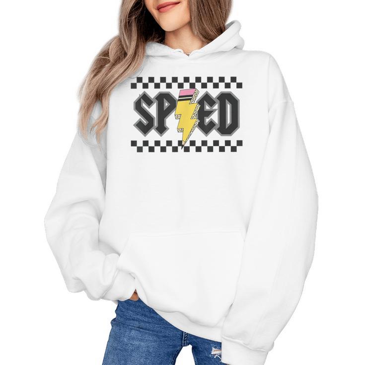 Retro SPED Teacher Pencil Lightning Bolt Back To School Women's Hoodie