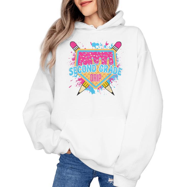 Second Grade Drip Ice Cream Home Plate Baseball Teachers Kid Women's Hoodie