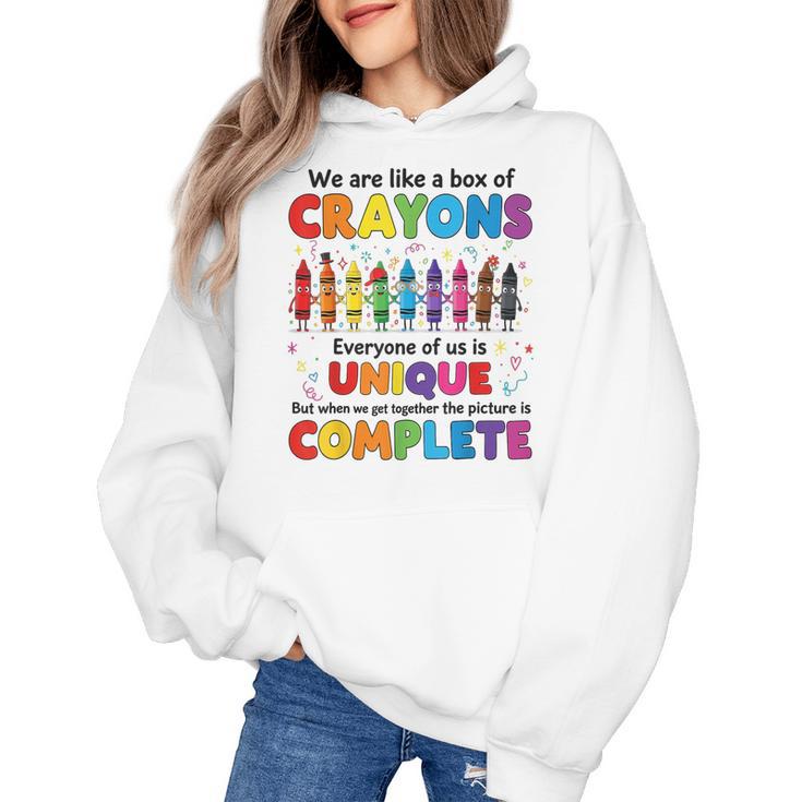 Teacher We Are Like a Box Of Crayons Back To School Women's Hoodie