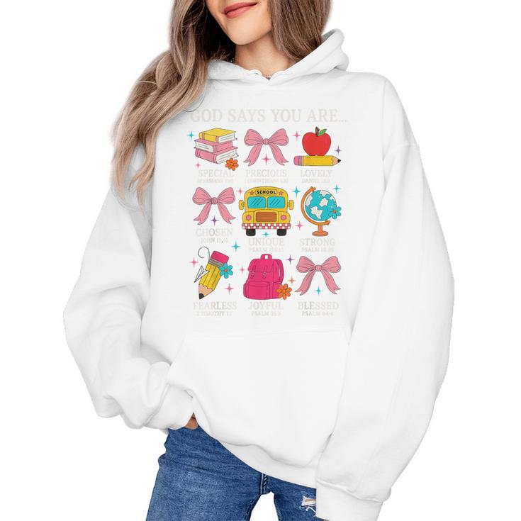 Teacher Christian God Says I Am Faith Religious Bible Verse Women's Hoodie
