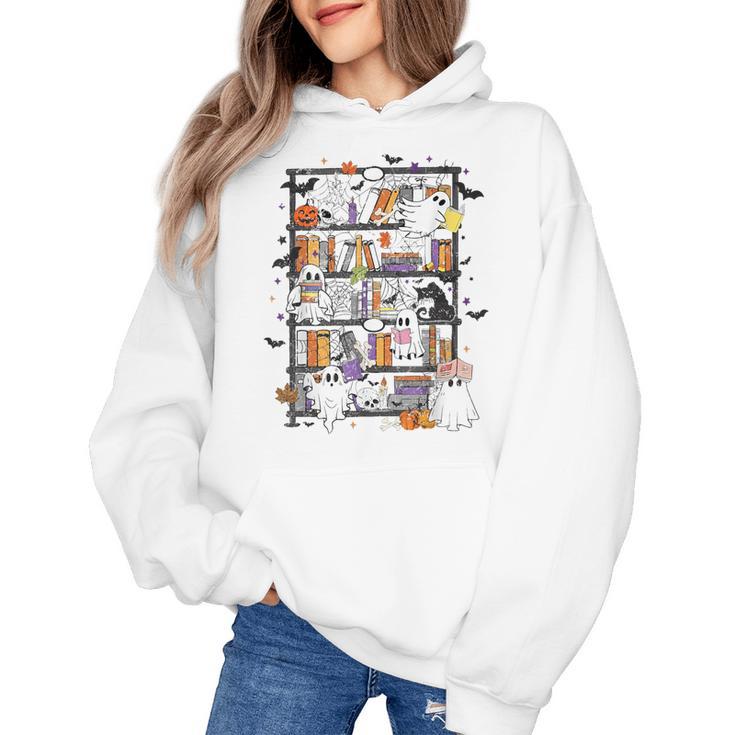 Teacher Library Ghost Reading Book Halloween Cat Women's Hoodie