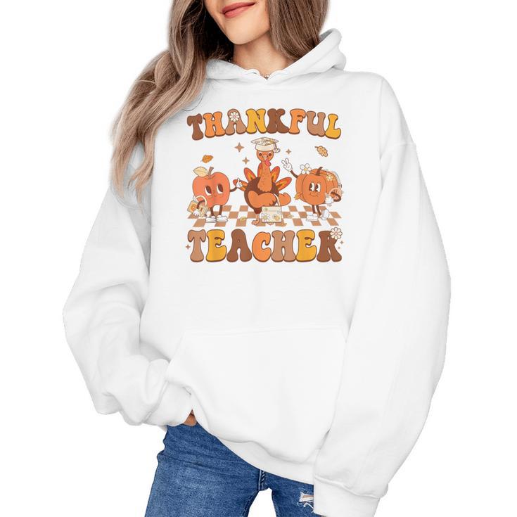 Thankful Teacher Retro Groovy Thanksgiving Fall Women Men Women's Hoodie