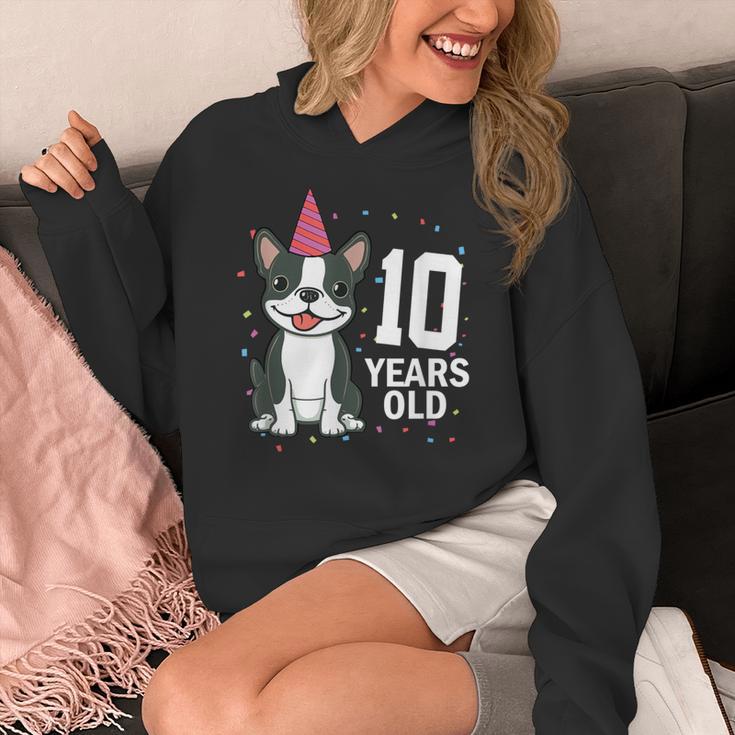 10 Years Old Birthday Boston Terrier Dog Lover 10th Party For Men Women Kids Women's Hoodie, funny design