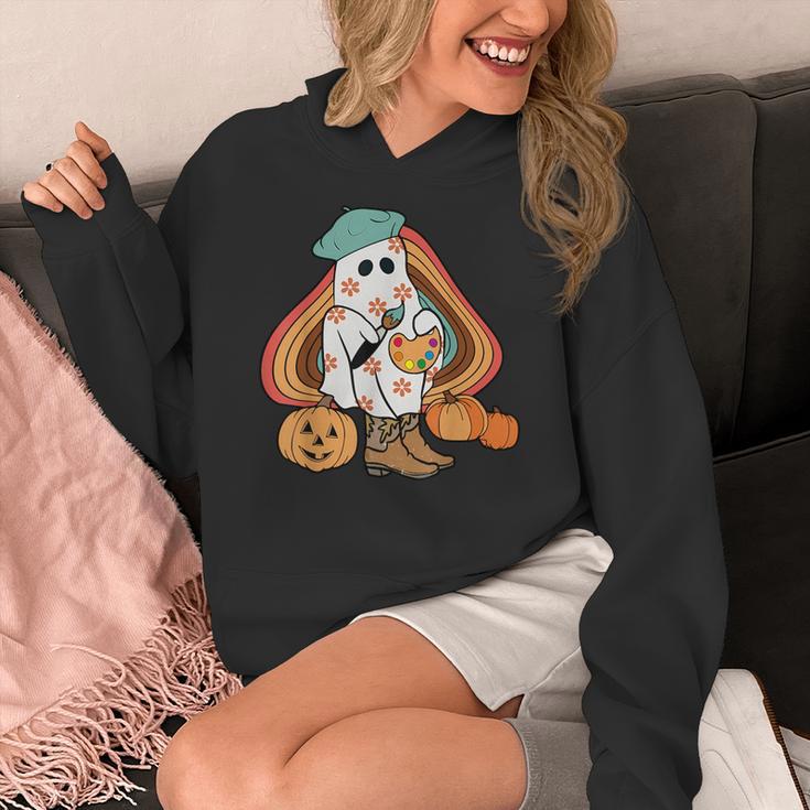 Art Teacher Painting Brushes Retro Pumpkin Ghost Artist Women's Hoodie, funny design Art Teacher Painting Brushes Retro Pumpkin Ghost Artist Women's Hoodie, funny design