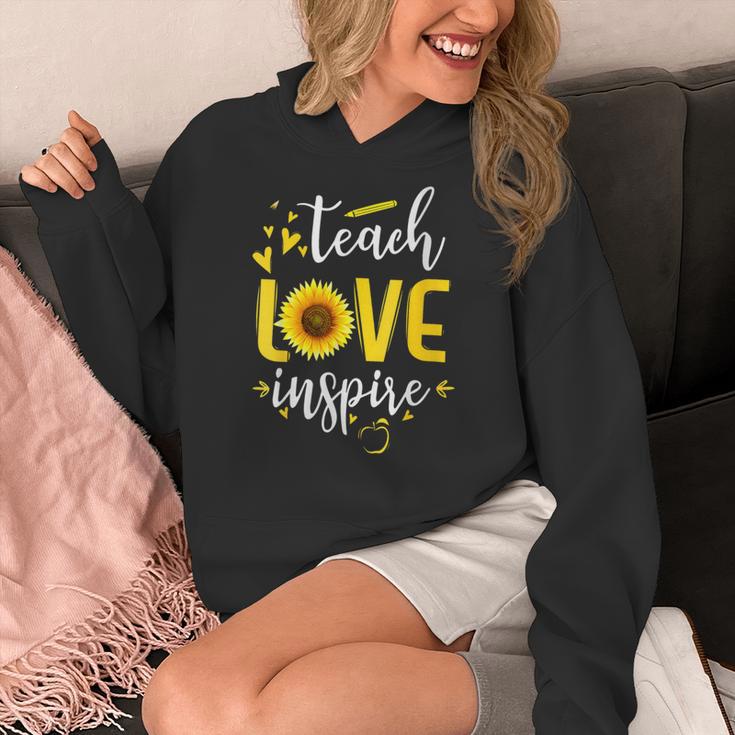 Back To School Teach Love And Inspire Teacher Sunflower Women's Hoodie, funny design