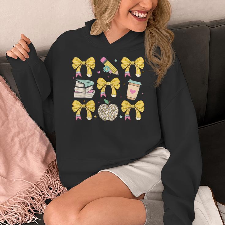 Back To School Yellow Bows Book Coffee Leopard Apple Teacher Women's Hoodie, funny design