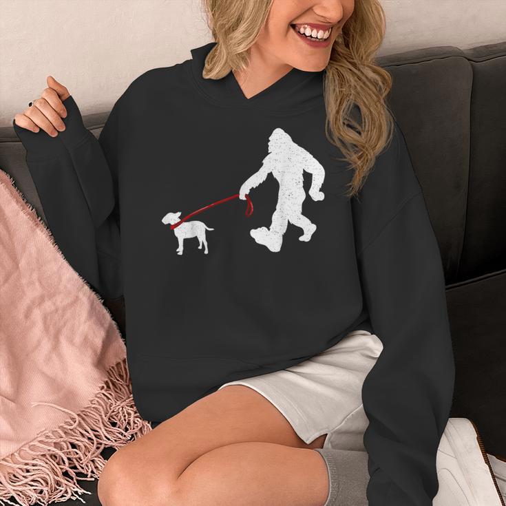 Bigfoot Walking With Bull Terrier Dog Women's Hoodie, funny design