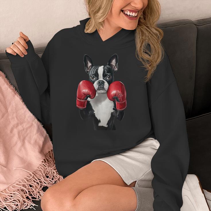 Boston Terrier Boxing Women's Hoodie, funny design