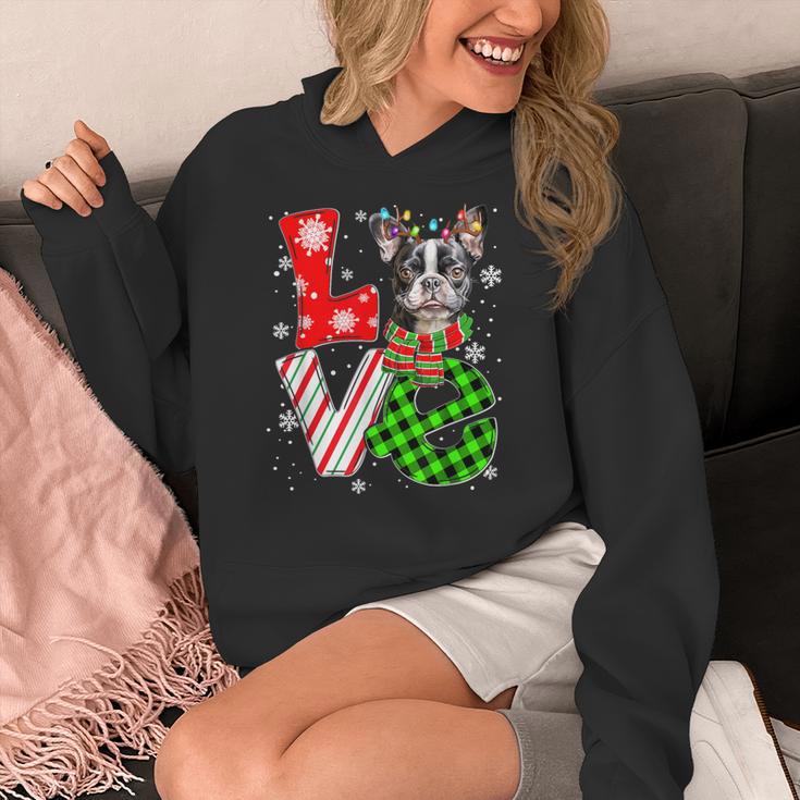 Boston Terrier Christmas Tree Lights Santa Dog Xmas For Men Women Kids Women's Hoodie, Boston Terrier Christmas Gifts, funny design