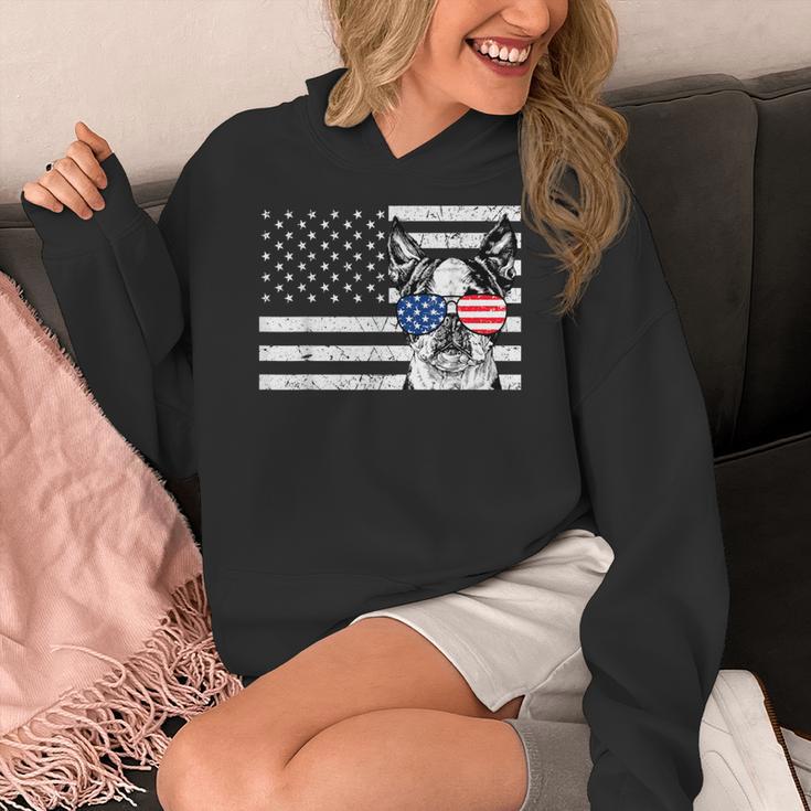 Boston Terrier Dog 4th Of July US American Flag Patriotic Women's Hoodie, Patriotic Boston Terrier Gifts, American Boston Terrier Gifts, Boston Terrier 4th Of July Gifts, funny design