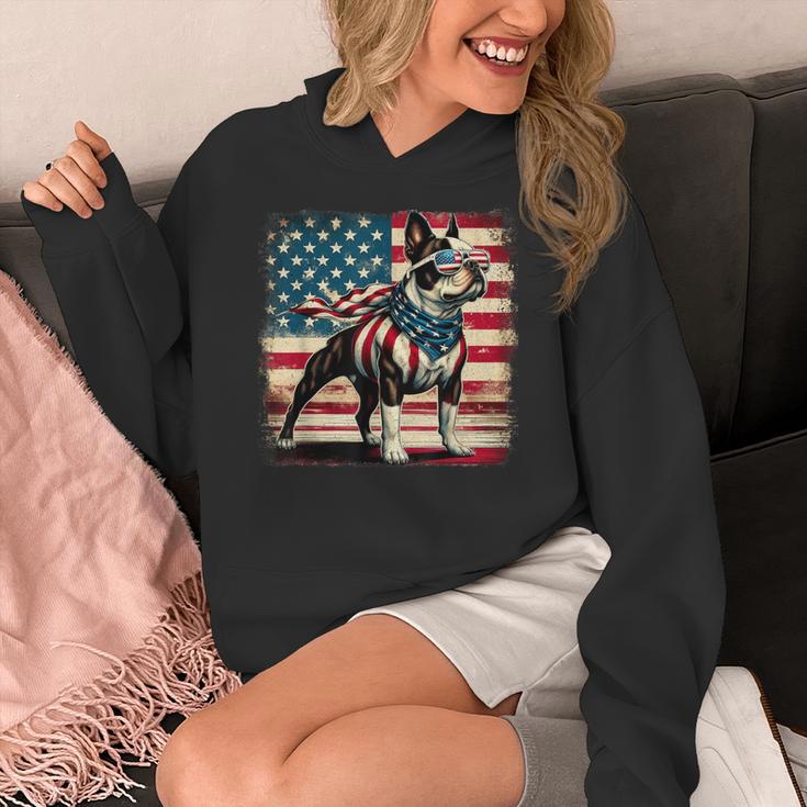 Boston Terrier Dog 4th Of July USA American Flag Patriotic Women's Hoodie, Patriotic Boston Terrier Gifts, American Boston Terrier Gifts, Boston Terrier 4th Of July Gifts, funny design