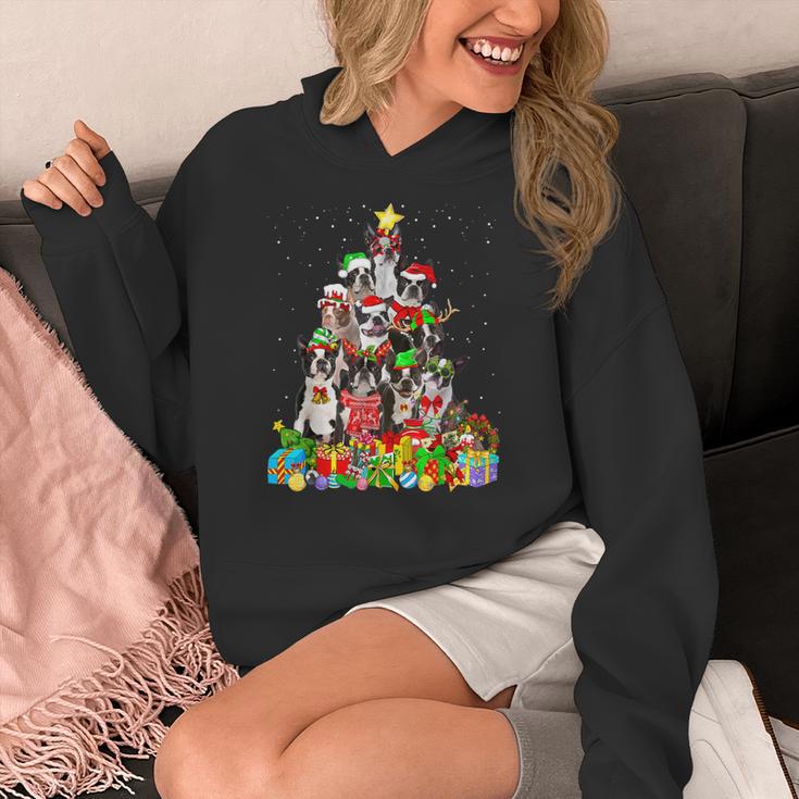 Boston Terrier Dog Christmas Tree Lights Xmas Pajama For Men Women Kids Women's Hoodie, Boston Terrier Christmas Gifts, funny design