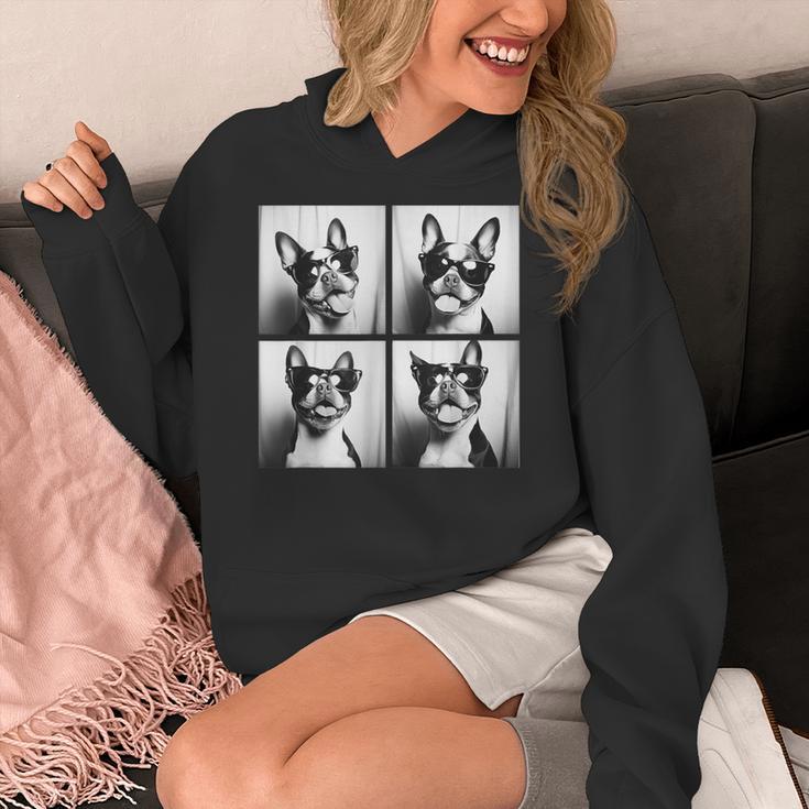 Boston Terrier Dogs With Sunglasses Photo Pets Meme Women's Hoodie, funny design
