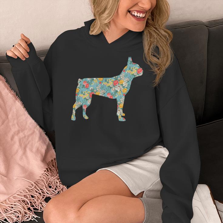 Boston Terrier Flower Silhouette Floral Dog Men Women Girls Kids Women's Hoodie, funny design