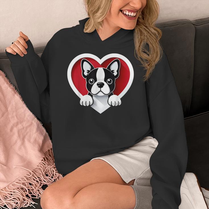 Boston Terrier Heart Cute Puppy Lover Or Dog Owner Women's Hoodie, funny design