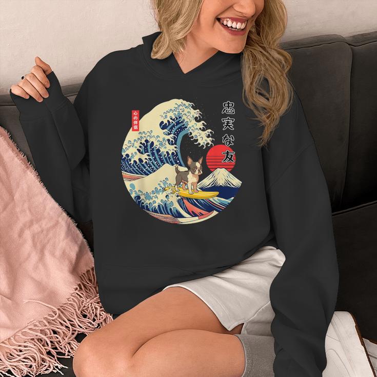 Boston Terrier Japanese Kanagawa Wave Surf Loyal Dog Men Women Kids Women's Hoodie, funny design