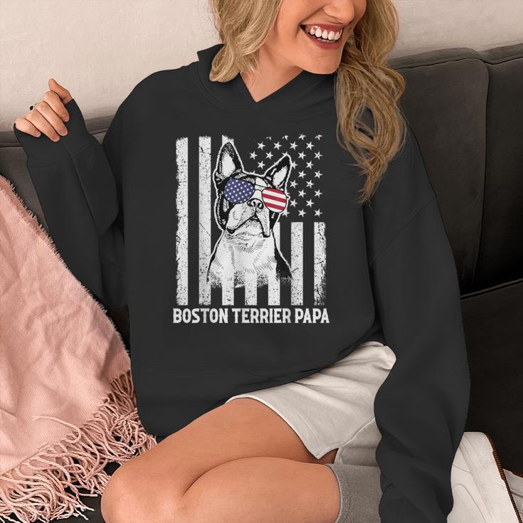 Boston Terrier Papa Cool Dog Lover USA American Flag Men Women Women's Hoodie, American Boston Terrier Gifts, funny design