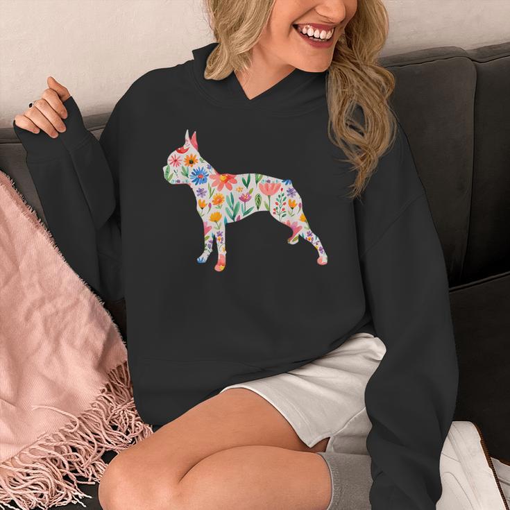 Boston Terrier Watercolor Flowers Women's Hoodie, funny design