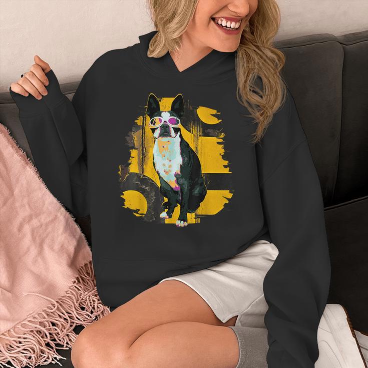 Boston Terrier s Mid-Century Modern Art s Street Grunge Women's Hoodie, funny design
