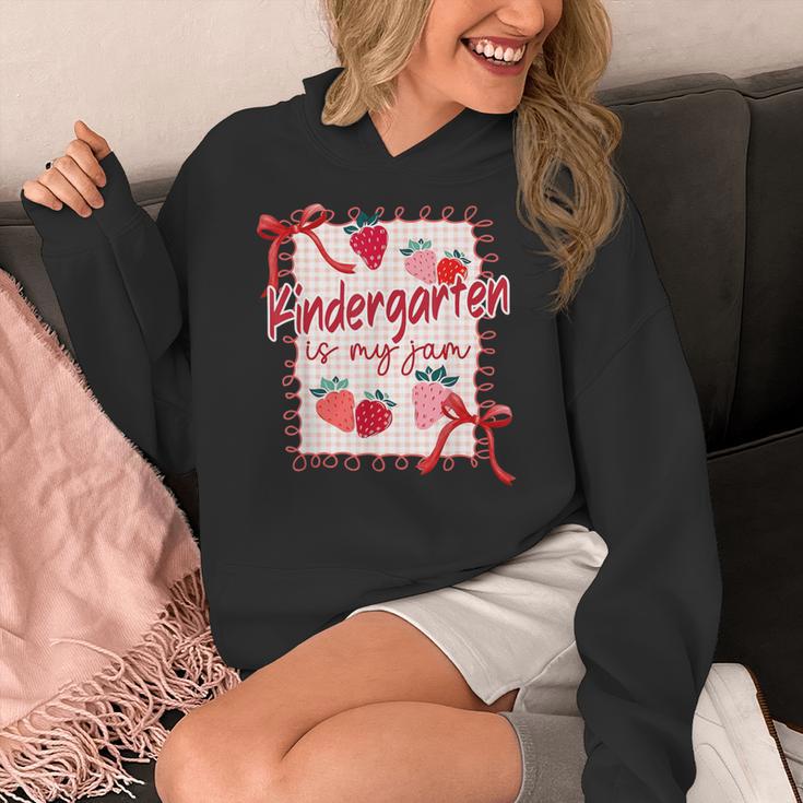 Bow Strawberry Kindergarten Is My Jam Teacher Kinder Team Women's Hoodie, funny design