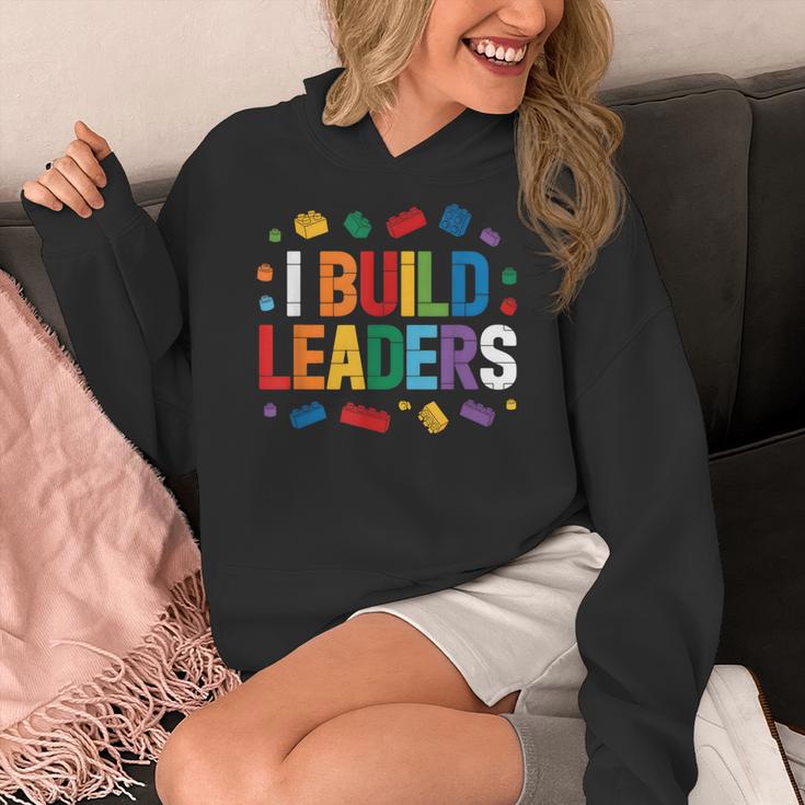 I Build Leaders Bricks Building Blocks Teacher Brick Builder Women's Hoodie, funny design