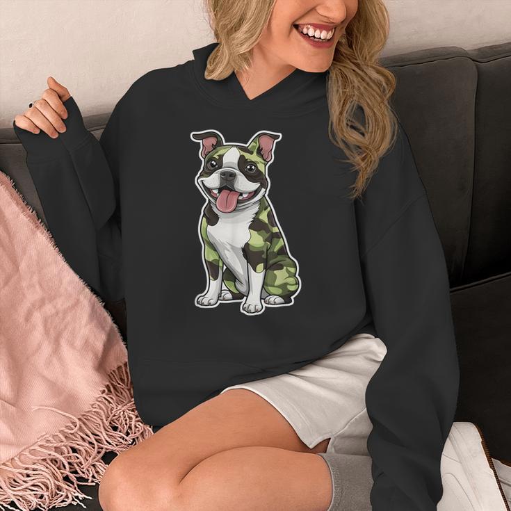 Camo Boston Terrier Pet Owner Camouflage Dog Lover Women's Hoodie, funny design