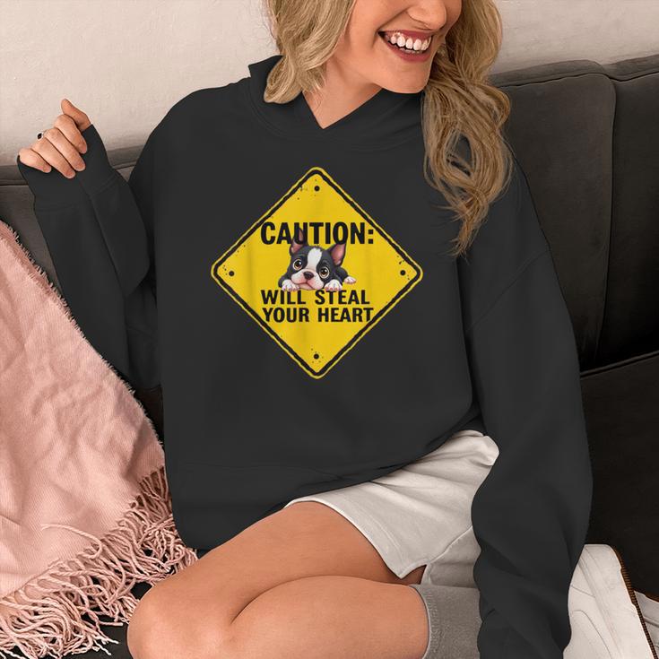 Caution Sign Boston Terrier Dog Bostie Puppy Women's Hoodie, funny design