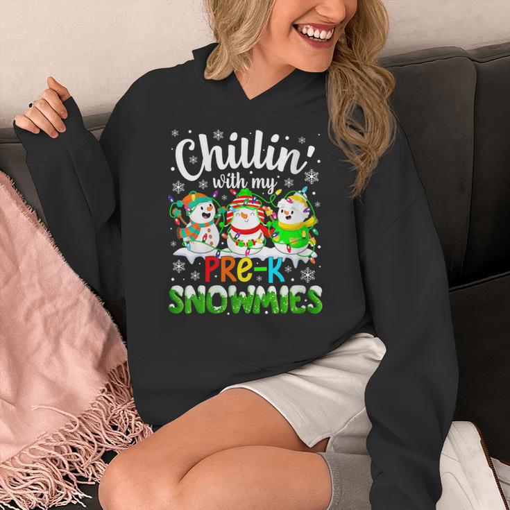 Chillin With My Pre-K Snowmies Christmas Teacher Xmas Women's Hoodie, funny design