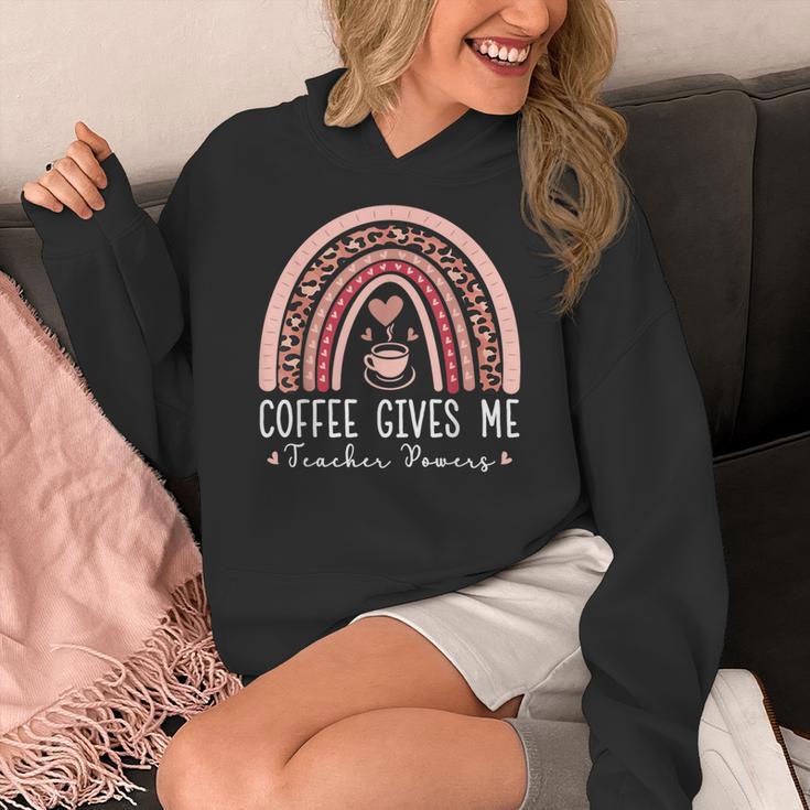 Coffee Gives Me Teacher Powers Leopard Rainbow Teacher Women's Hoodie, funny design Coffee Gives Me Teacher Powers Leopard Rainbow Teacher Women's Hoodie, funny design