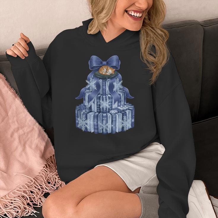 Coquette Bow Book Tree Merry Christmas Xmas Teacher Holiday Women's Hoodie, funny design