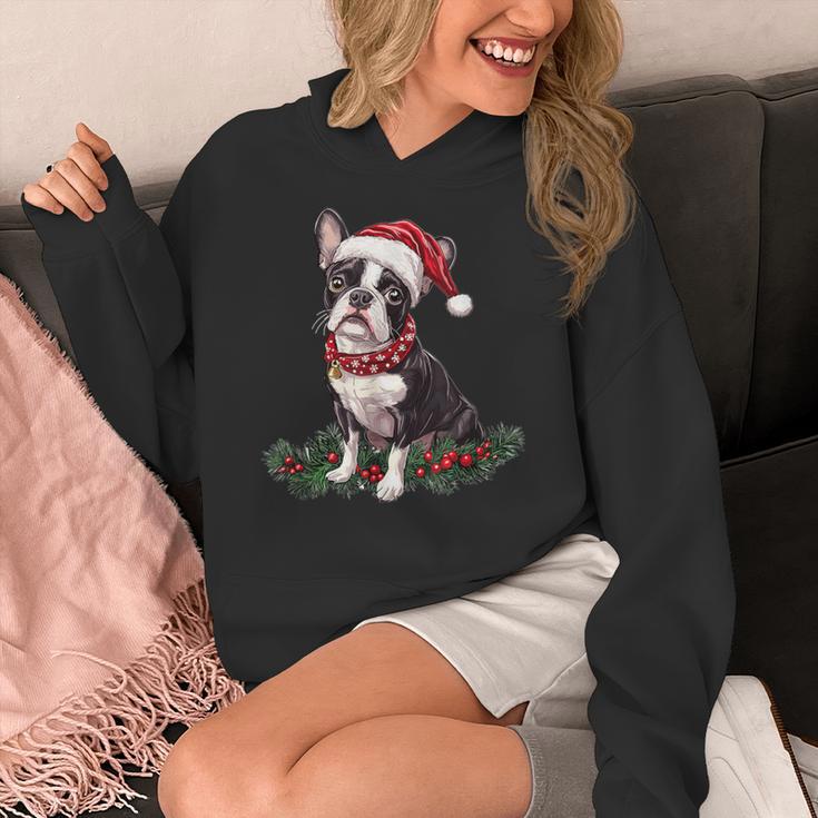 Cute Boston Terrier Dog Christmas Merry X-Mas Graphic Women's Hoodie, Boston Terrier Christmas Gifts, funny design
