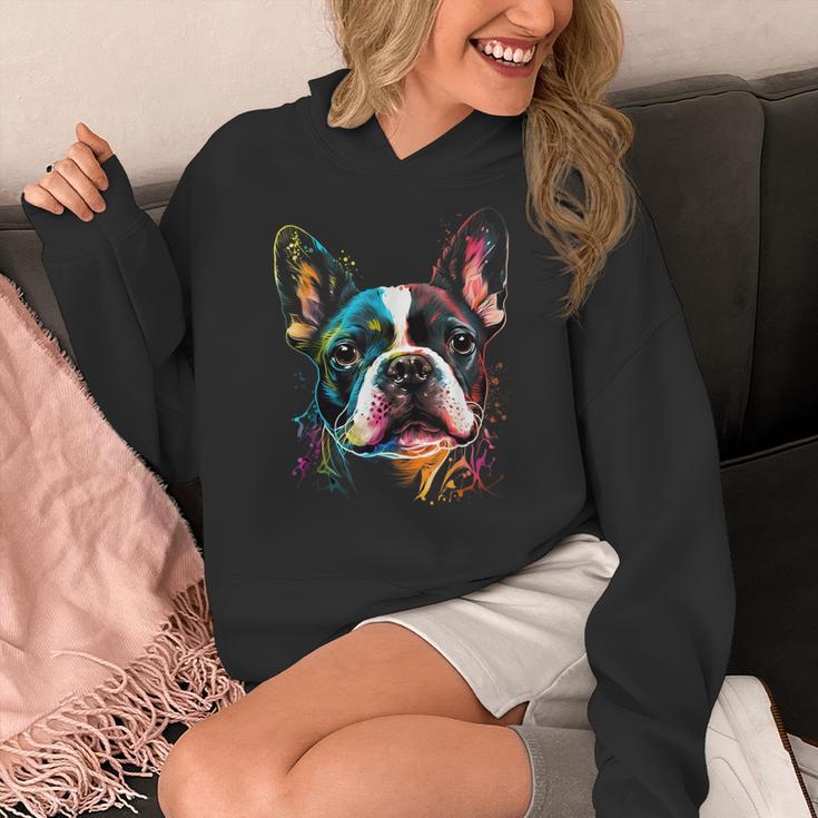 Cute Boston Terrier Puppy Dog Art Lover Unique Painting For Men Women Kids Women's Hoodie, funny design