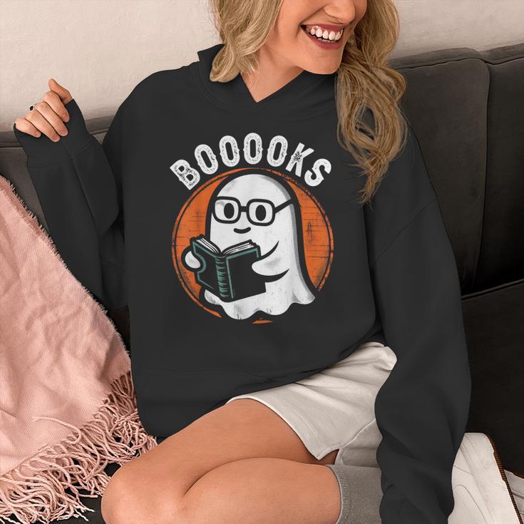 Cute Ghost Book Reading Books Lover Retro Halloween Teacher Women's Hoodie, funny design