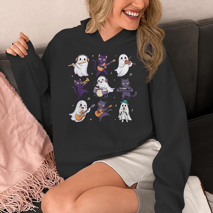 Cute Ghost Cat Playing Musical Halloween Music Teacher Women's Hoodie, funny design Cute Ghost Cat Playing Musical Halloween Music Teacher Women's Hoodie, funny design