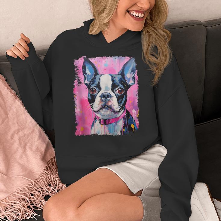 Dog Pink Boston Terrier Women's Hoodie, funny design
