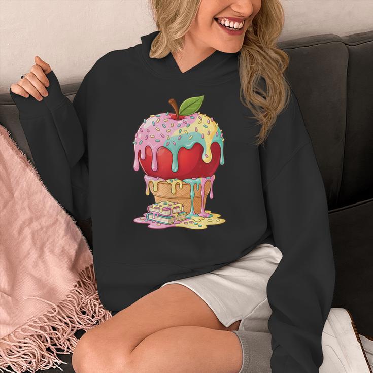 Dripping Apple Ice Cream Cone Cute Teacher Appreciation Women's Hoodie, funny design