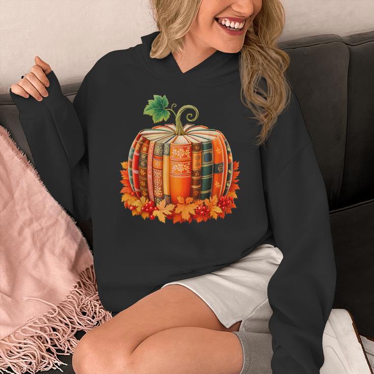 Fall Book Autumn Reading Teacher Halloween Pumpkin Season Women's Hoodie, funny design