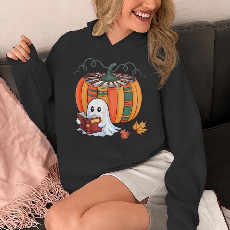 Fall Book Pumpkin Ghost Reading Books Halloween Teacher Women's Hoodie, funny design Fall Book Pumpkin Ghost Reading Books Halloween Teacher Women's Hoodie, funny design