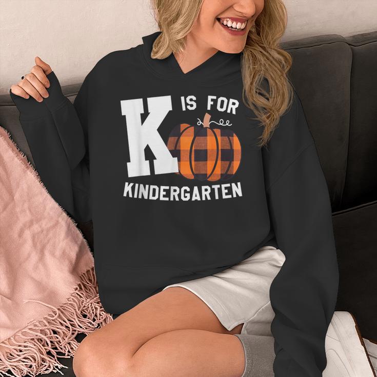 Fall Kindergarten Teacher K Is For Buffalo Plaid Pumpkin Women's Hoodie, funny design