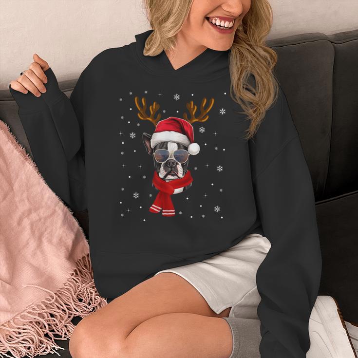 Family Matching Reindeer Xmas Boston Terrier Christmas Women's Hoodie, Boston Terrier Christmas Gifts, funny design
