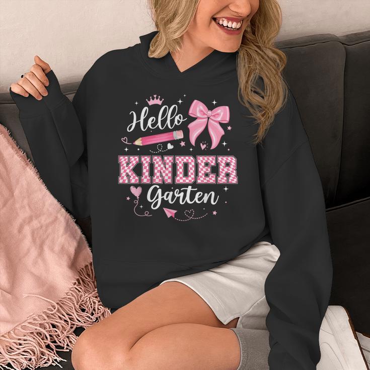 First Day Of School Teacher Girl Coquette Hello Kindergarten Women's Hoodie, funny design First Day Of School Teacher Girl Coquette Hello Kindergarten Women's Hoodie, funny design