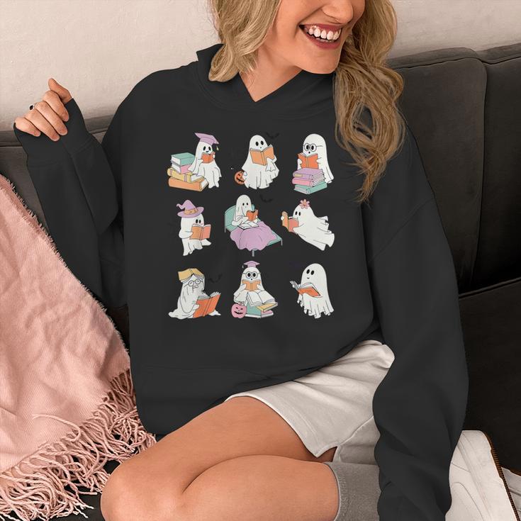 Ghost Book Reading Halloween Books Lover Teacher Kids Women's Hoodie, funny design
