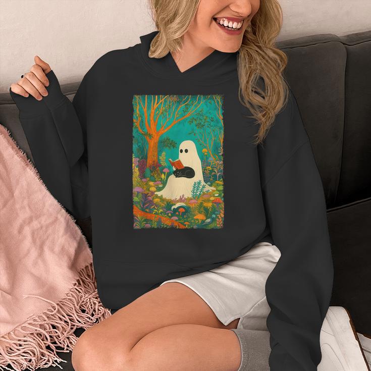 Groovy Ghost Reading Book Cat Halloween Ghost Teacher Women's Hoodie, Groovy Teacher Gifts, funny design Groovy Ghost Reading Book Cat Halloween Ghost Teacher Women's Hoodie, Groovy Teacher Gifts, funny design