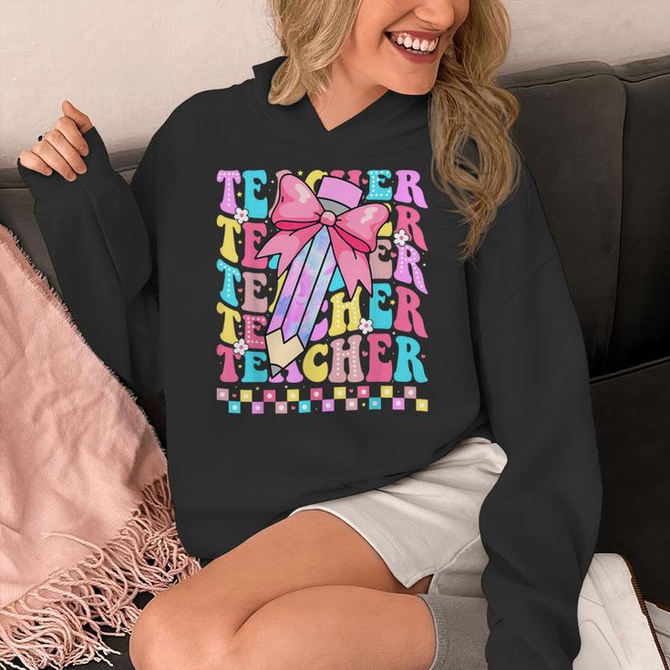 Groovy Teacher Cute Coquette Bow Flower Retro Back To School Women's Hoodie, Groovy Teacher Gifts, funny design Groovy Teacher Cute Coquette Bow Flower Retro Back To School Women's Hoodie, Groovy Teacher Gifts, funny design