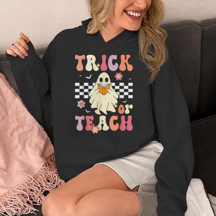 Groovy Teacher Halloween Retro Trick Or Teach Floral Ghost Women's Hoodie, Groovy Teacher Gifts, funny design Groovy Teacher Halloween Retro Trick Or Teach Floral Ghost Women's Hoodie, Groovy Teacher Gifts, funny design